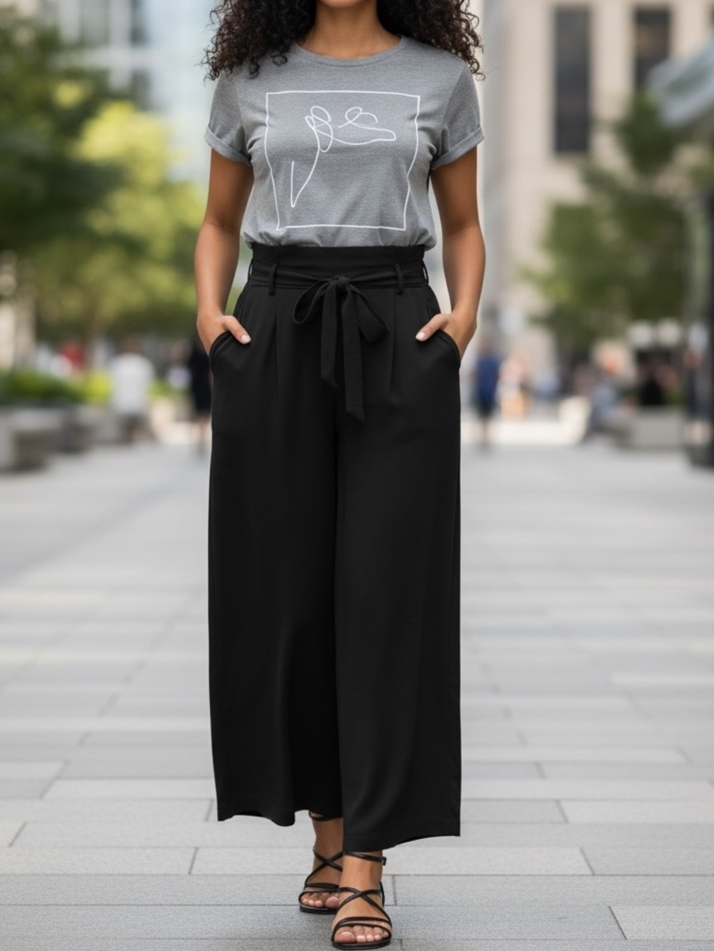 Halston Heritage Black Wide-Leg Paperbag Pants
